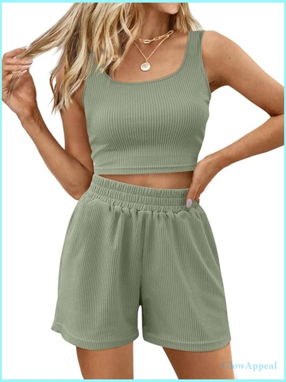 Sleeveless Matching Lounge Set Crop Top High Waisted Shorts 2 Piece